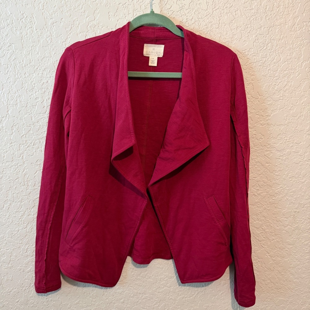 Caslon Draped Open Front Cotton Cardigan Jacket XS Berry Pink Casual Minimalist